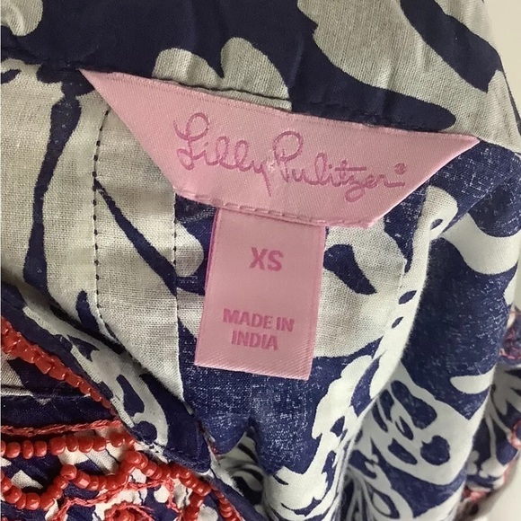 Lilly Pulitzer Sz XS Sarasota Beaded Tunic Top Blue White 100% Cotton Pullon - Picture 5 of 8
